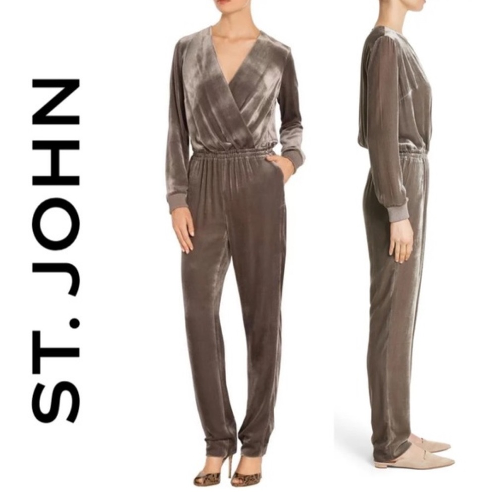 St. John Taupe Velvet Jumpsuit